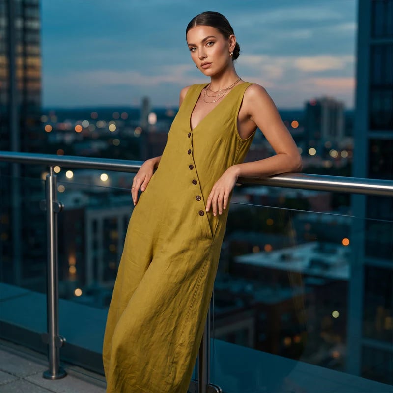 ✨✨Women's Sleeveless V-Neck Jumpsuit with Pockets