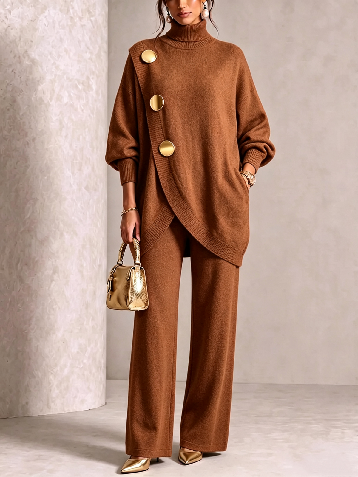 🤲💥 Elegant Knit Asymmetrical Button Set