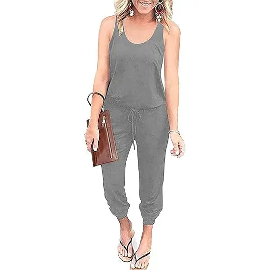 ✨✨Sleeveless Women's Jumpsuits Plus Size S-XXL Tank And Pants With Elastic Drawstring Waist Romper Summer Outfits