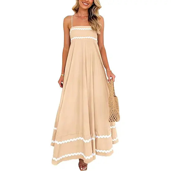 ✨✨Women's Summer Flowy Maxi Dress Casual Sleeveless Spaghetti Strap Ruffle Beach Long Dresses-Womenswear Minimalist Light Blue Basic Machine Washable