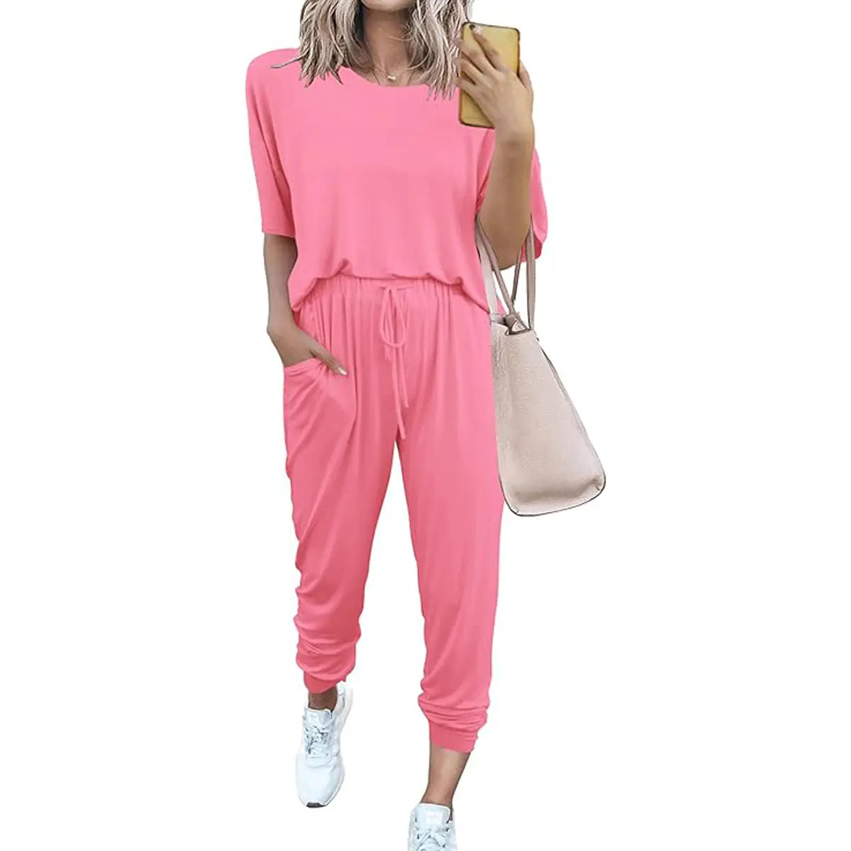 ✨✨Women's 2-Piece Set Outfits S-XXXL Crew Neck Short Sleeve Tracksuit Jogger Set With Drawstring and Pockets Comfy Lounge Wear#springtok