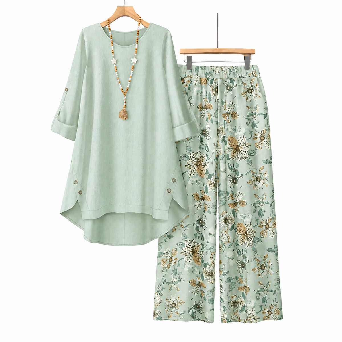 💚Women's Cotton Linen Half Sleeve Top ＆ Pants Set – Breathable & lightweight