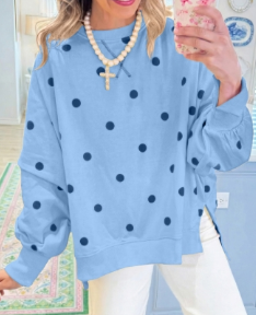 💛Chic Sunshine Yellow & Blue Polka Dot Sweatshirt