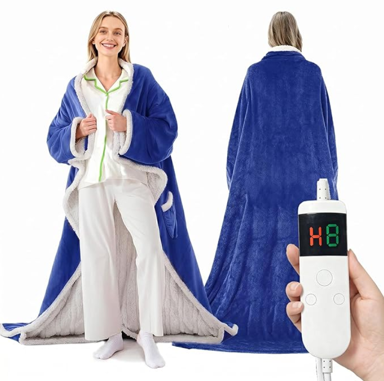 💛Wearable Heated Blanket with Sleeves | 10 Heat Settings, Auto Shut Off, Machine Washable 52”*72”+18”
