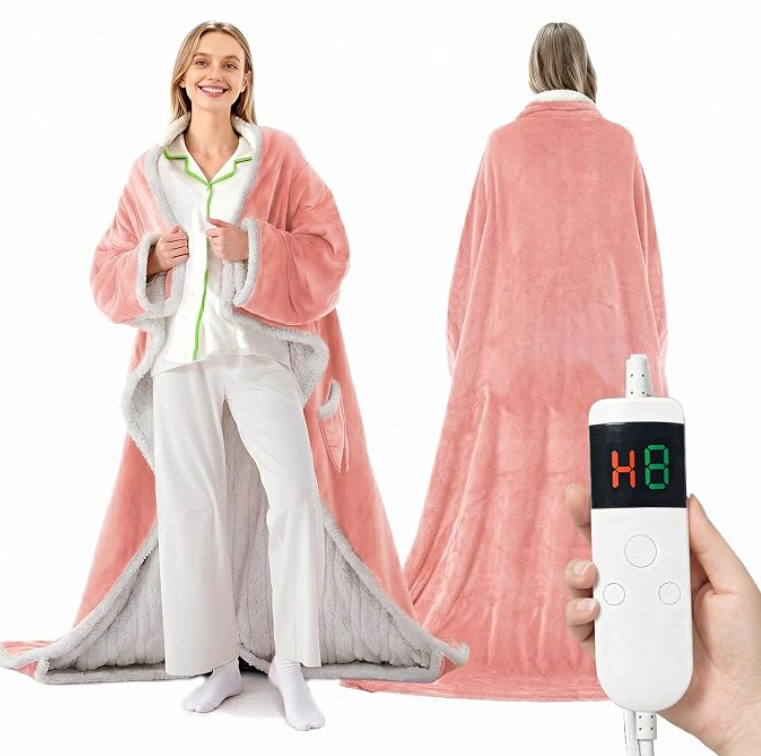 💛Wearable Heated Blanket with Sleeves | 10 Heat Settings, Auto Shut Off, Machine Washable 52”*72”+18”
