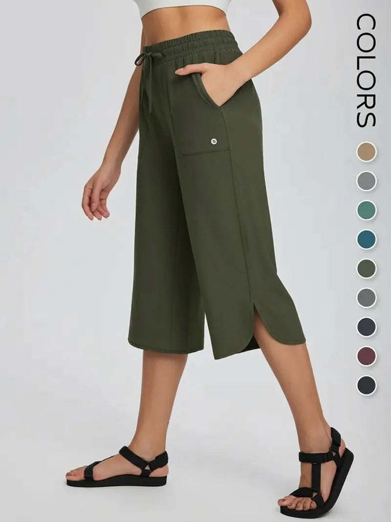 ✨✨Women's Wide Leg Yoga Capris – High Waisted with Pockets, Quick Dry, Lightweight, UPF 50+ Sun Protection – Loose Comfy for Hiking, Gym, Travel & Outdoor Workout ☀️