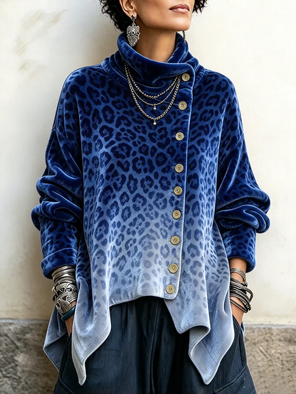 🤲LAST DAY SAVE 49% 🌸🤎Vintage Abstract Print Asymmetrical Turtleneck Top