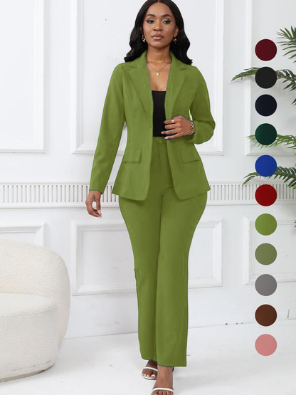 💚Women's elegant business solid color long-sleeved two-piece suit