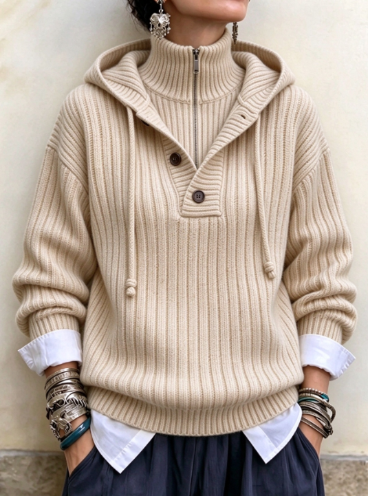 🤲LAST DAY SAVE 49% ⏰Sunlit Ribbed Knit Hooded Half-Zip Pullover