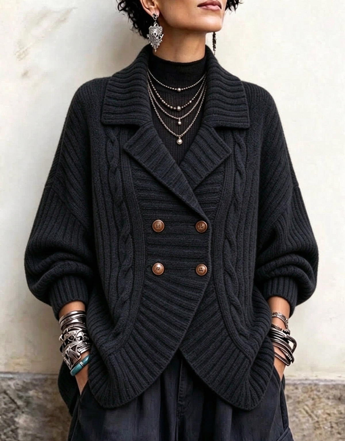 💛LAST DAY SAVE 49% ⏰Cable-knit Double-breasted Cardigan