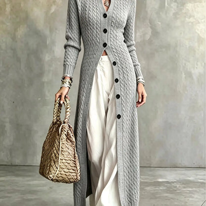 💚Women's Cable Knit Long Cardigan Slim Fit Acrylic Apricot Outerwear