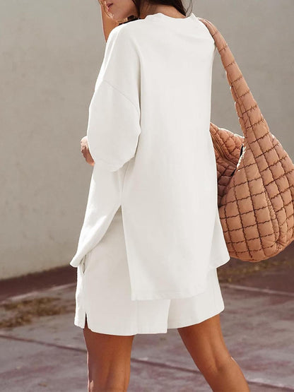 Women's Casual Matching Set with Slit Top and Shorts