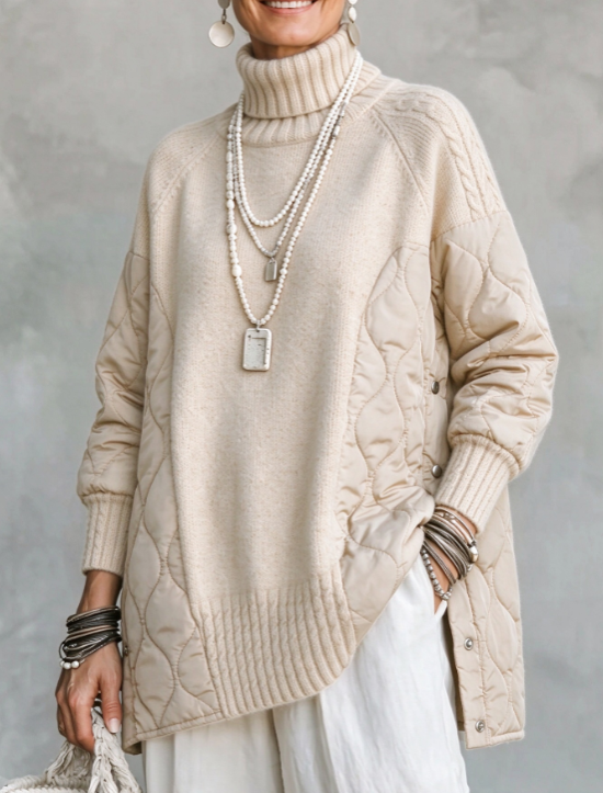 🤲LAST DAY SAVE 49% ⏰Cozy Turtleneck Quilted-Panel Knit Pullover