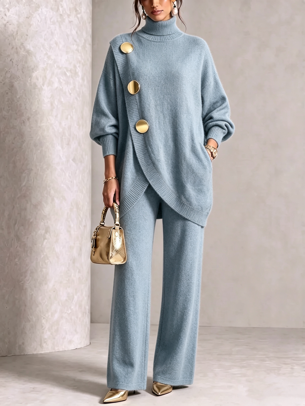 🤲💥 Elegant Knit Asymmetrical Button Set