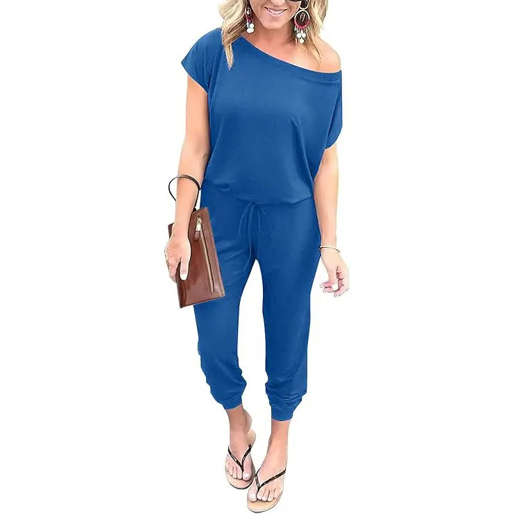✨✨Women's Jumpsuit Plus Size S-XXXL Off-Shoulder Elastic Waist Stretchy Loose Minimalist Comfy Clothes Casual Outdoor Lightweight Romper - Fabric - Womenswear Pants Style