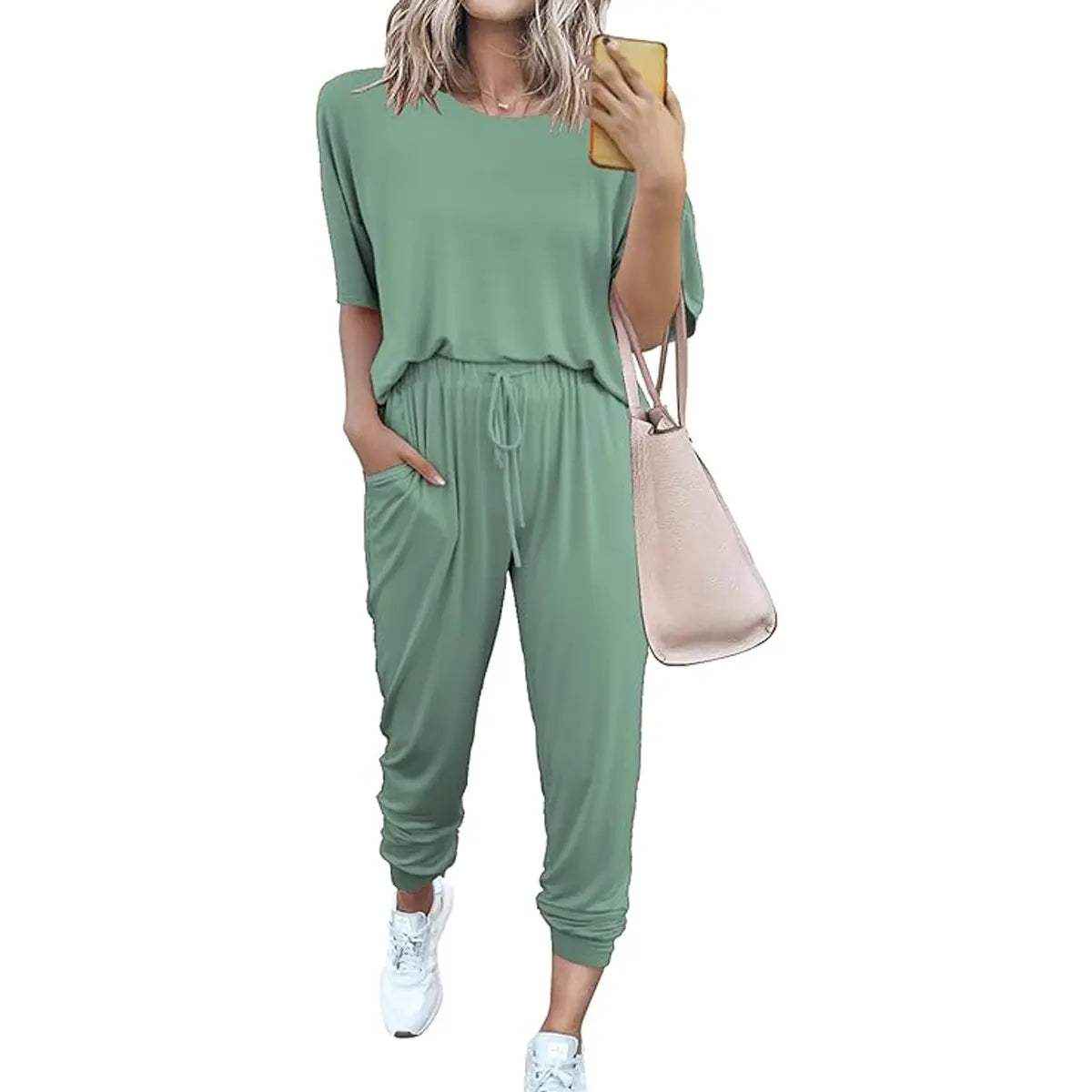 ✨✨Women's 2-Piece Set Outfits S-XXXL Crew Neck Short Sleeve Tracksuit Jogger Set With Drawstring and Pockets Comfy Lounge Wear#springtok