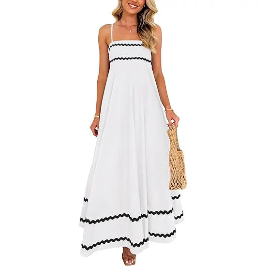 ✨✨Women's Summer Flowy Maxi Dress Casual Sleeveless Spaghetti Strap Ruffle Beach Long Dresses-Womenswear Minimalist Light Blue Basic Machine Washable