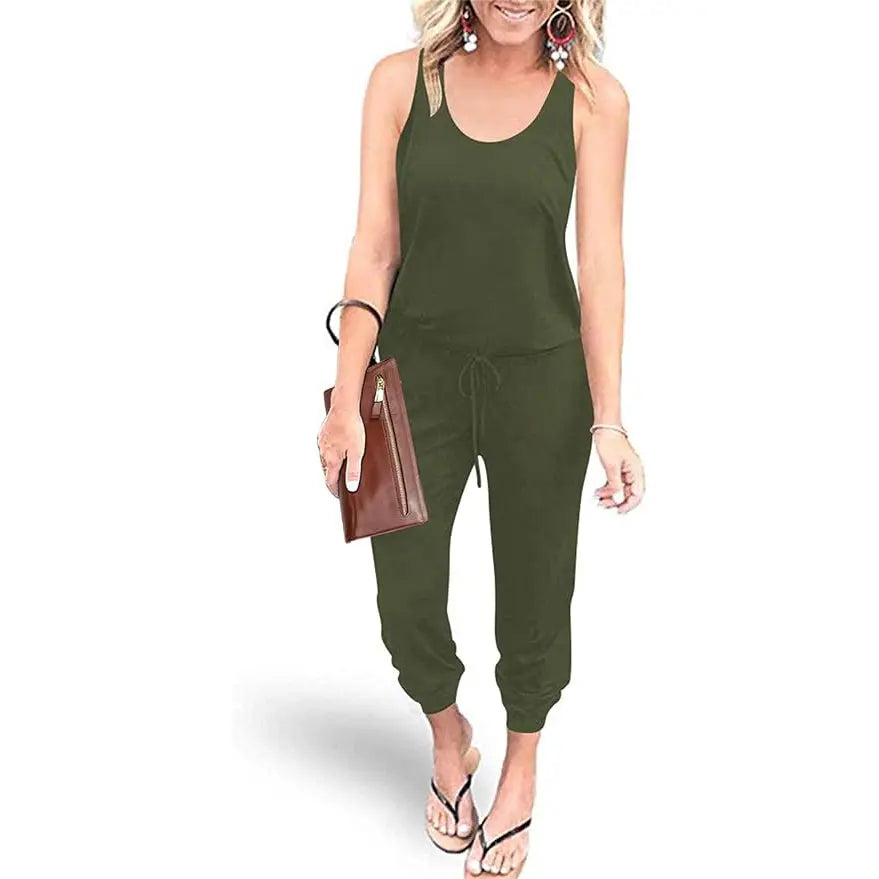 ✨✨Sleeveless Women's Jumpsuits Plus Size S-XXL Tank And Pants With Elastic Drawstring Waist Romper Summer Outfits