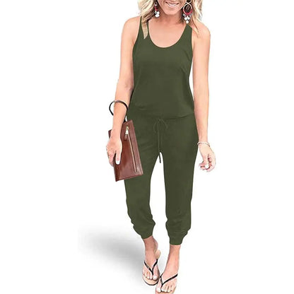 ✨✨Sleeveless Women's Jumpsuits Plus Size S-XXL Tank And Pants With Elastic Drawstring Waist Romper Summer Outfits