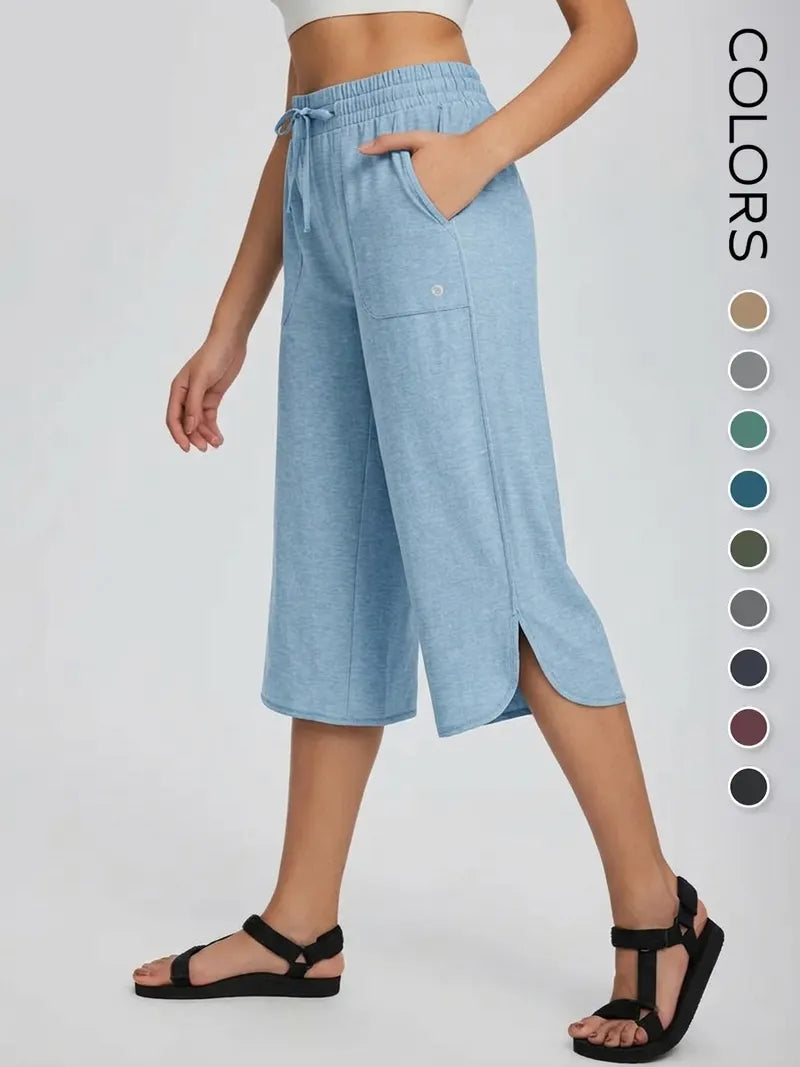 ✨✨Women's Wide Leg Yoga Capris – High Waisted with Pockets, Quick Dry, Lightweight, UPF 50+ Sun Protection – Loose Comfy for Hiking, Gym, Travel & Outdoor Workout ☀️