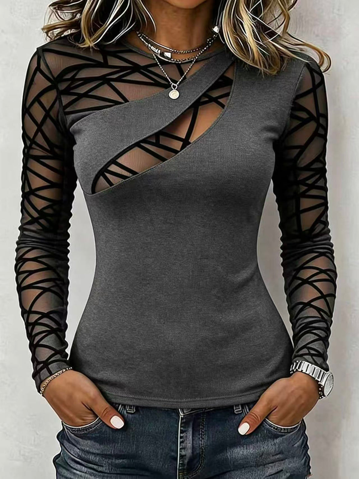 🤲LAST DAY SAVE 49% ⏰Sleek Geometric Mesh Accented Top