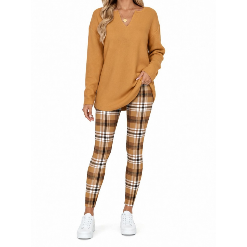 💚Women's 2-Piece Lounge Set – Long Sleeve Top & Plaid Leggings