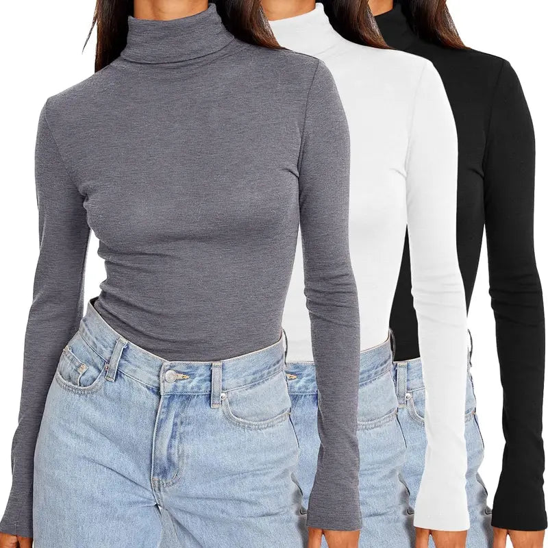 💚Women's 5-Piece Modal Fabric Turtleneck Shirt Set - Slim Fit Long Sleeve Casual Tops