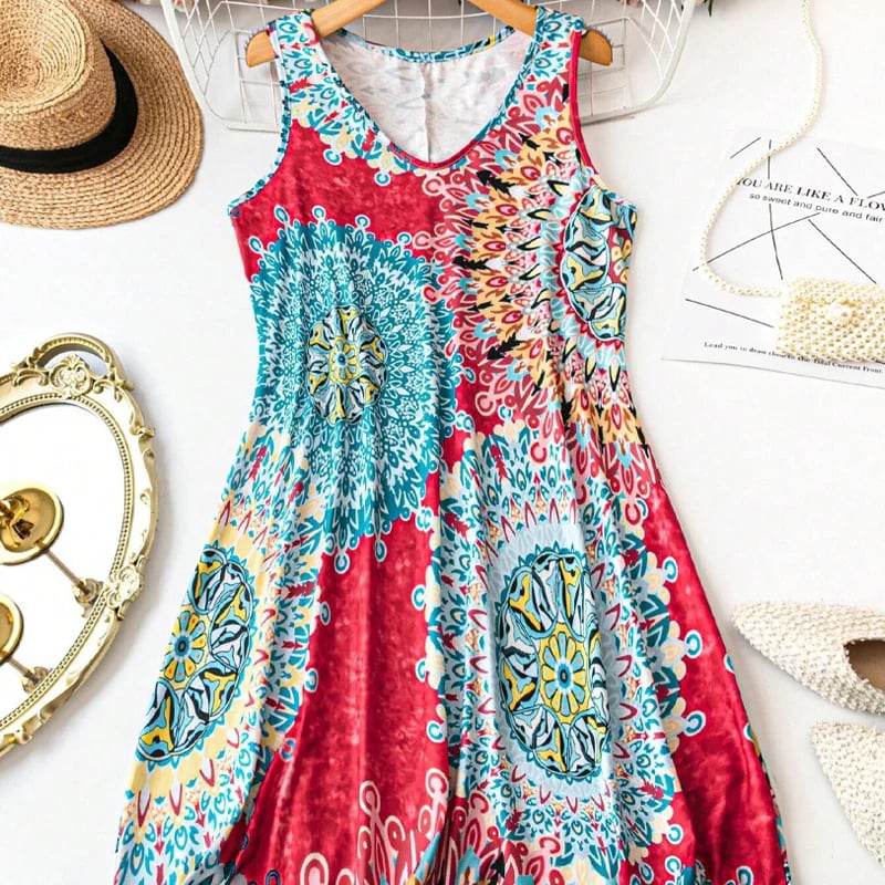 ✨✨Summer Hot Sale🌸Casual Sleeveless A-Line Printed Summer Dress