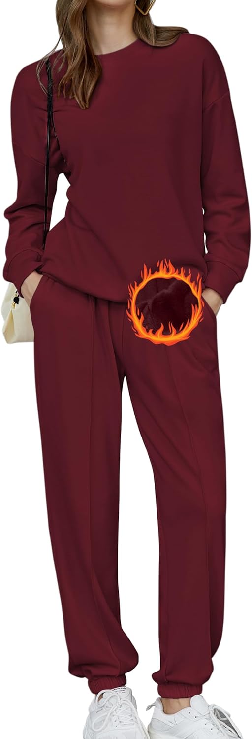 🎄Christmas Sale🔥Women's Two-Piece Oversized Fleece Sweatsuit Outfit Winter Sherpa Lined Sweatshirt and Sweatpants Sets