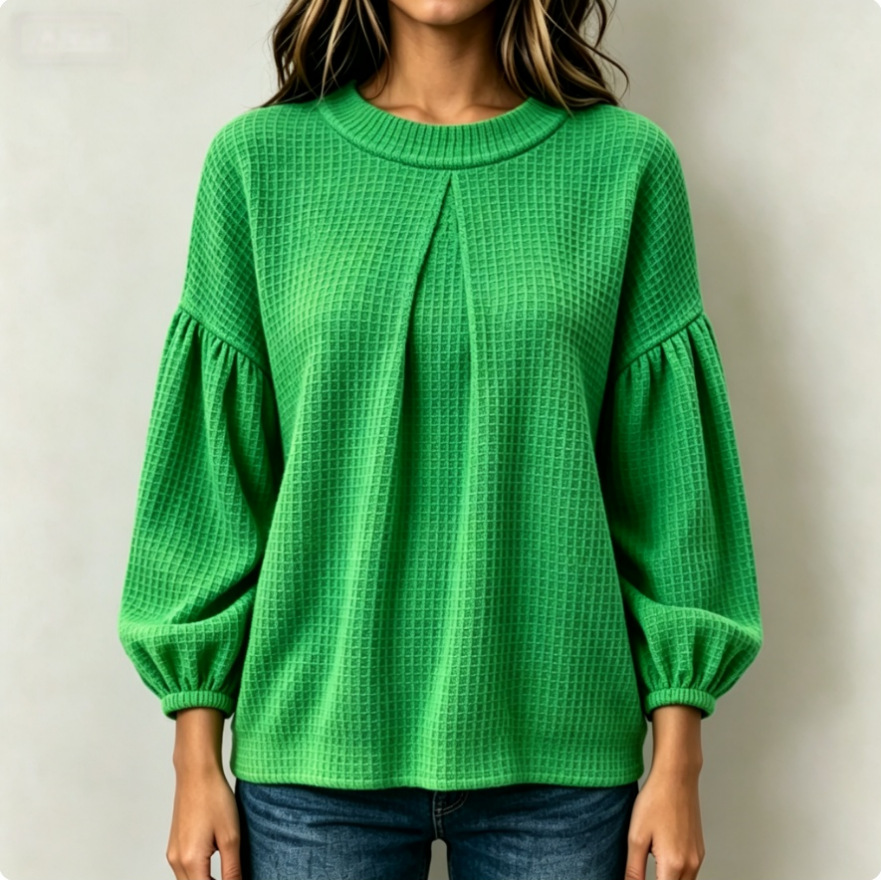 💛LAST DAY SAVE 49% ⏰Women's Solid Color Crew Neck Long-sleeve Loose-fit Waffle Knit Casual Top