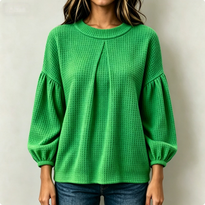 💛LAST DAY SAVE 49% ⏰Women's Solid Color Crew Neck Long-sleeve Loose-fit Waffle Knit Casual Top