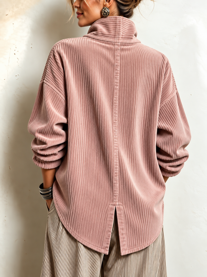 🅶Women's Corduroy Button-Up Top | Relaxed Asymmetrical Wrap Collar Shirt