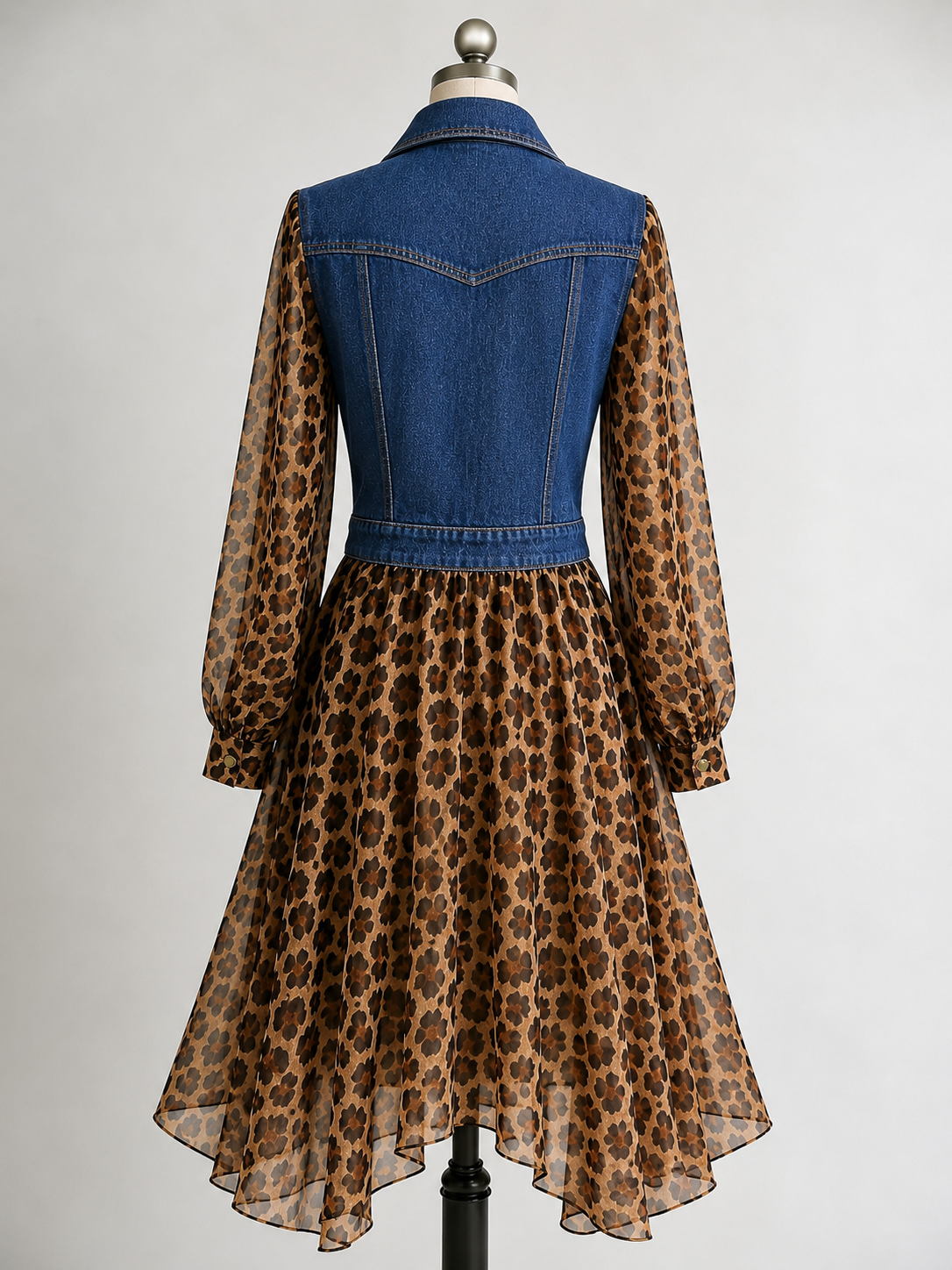 🅶Milan Denim Bodice Leopard Dress