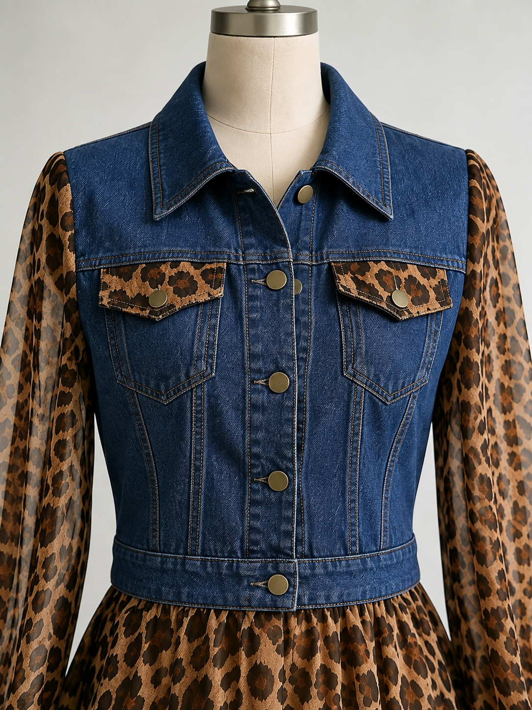 🅶Milan Denim Bodice Leopard Dress