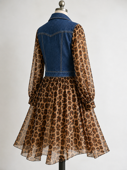 🅶Milan Denim Bodice Leopard Dress