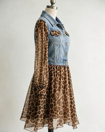 🅶Milan Denim Bodice Leopard Dress