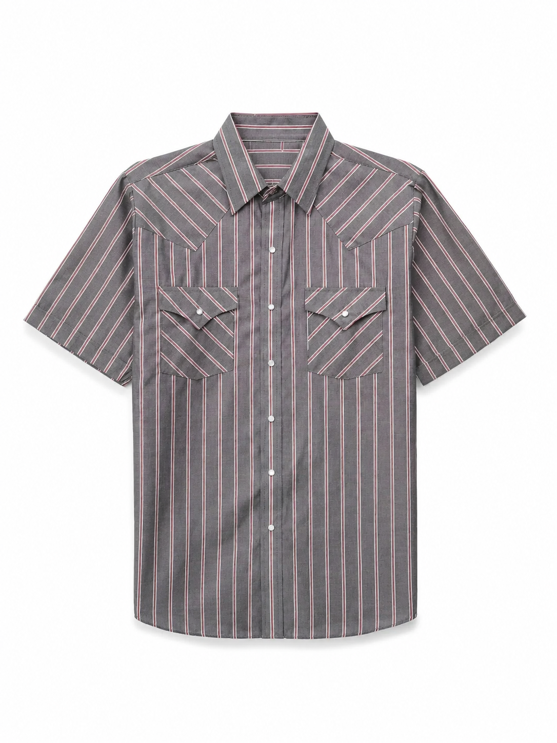 🤲6-PACK $23.99-Men's Western Stripe Snap Shirt with Pocket - Short Sleeve Casual Cowboy Shirt