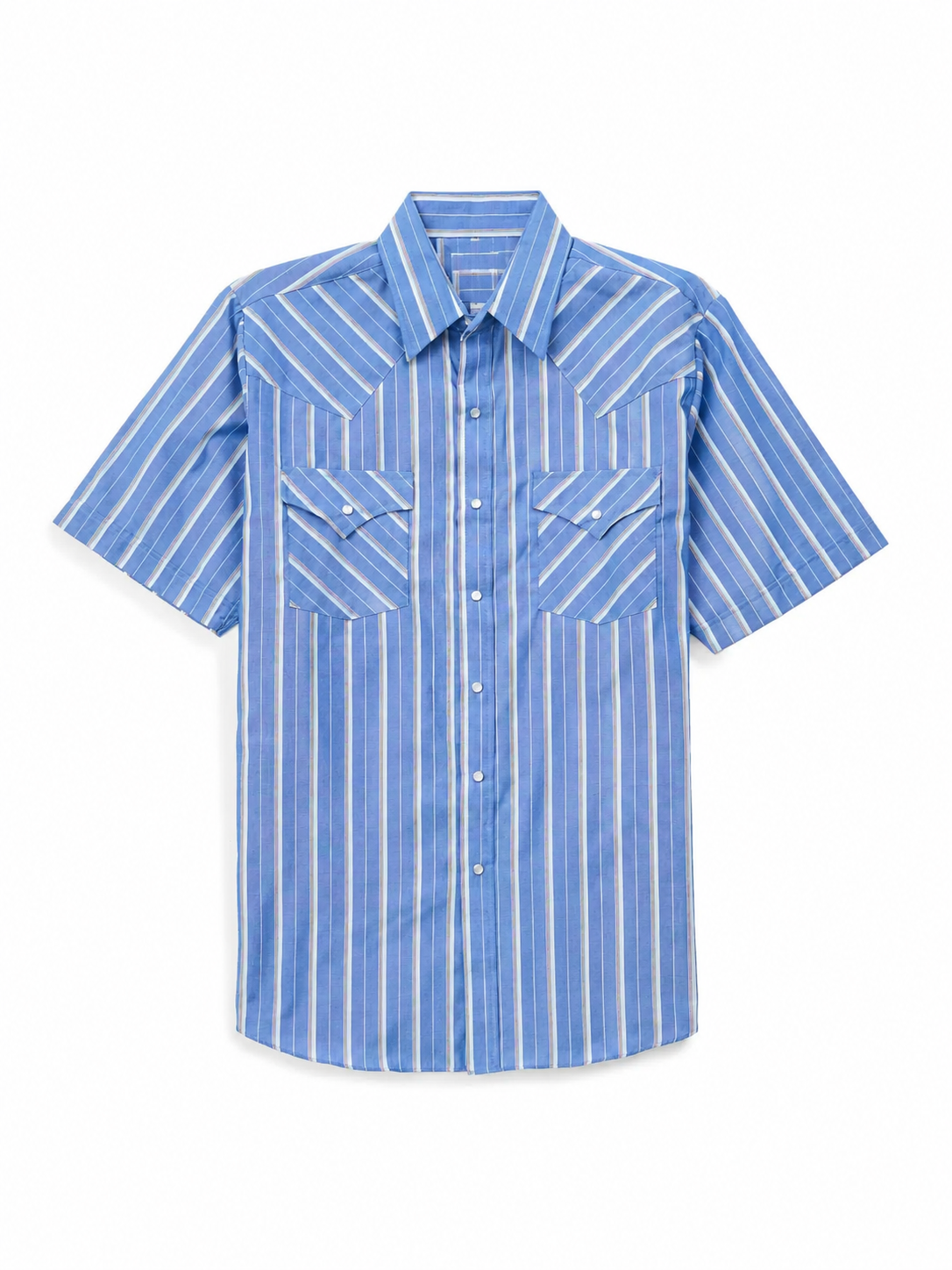 🤲6-PACK $23.99-Men's Western Stripe Snap Shirt with Pocket - Short Sleeve Casual Cowboy Shirt