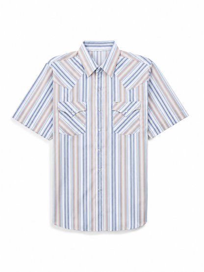 🤲6-PACK $23.99-Men's Western Stripe Snap Shirt with Pocket - Short Sleeve Casual Cowboy Shirt