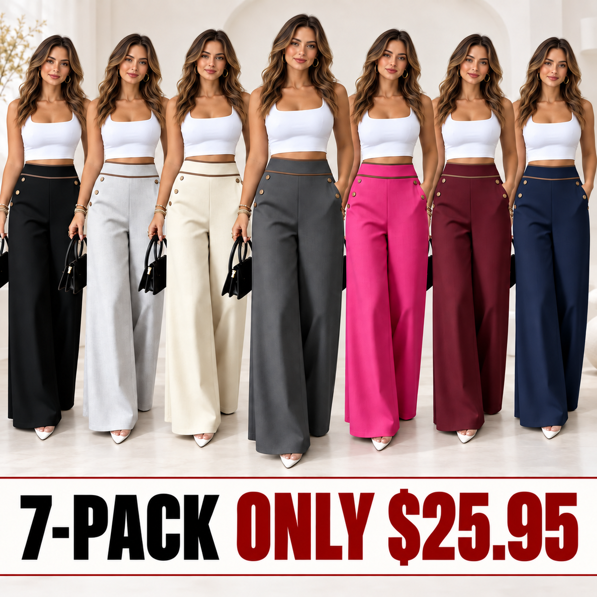 Top Rated 🌿🛍️ Contrast-Trim Wide-Leg Pants – legant Drape & Flattering High-Rise