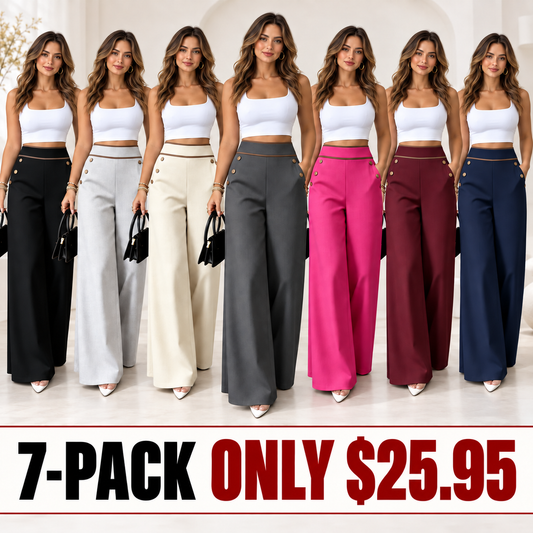 Top Rated 🌿🛍️ Contrast-Trim Wide-Leg Pants – legant Drape & Flattering High-Rise