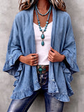 💛Chic Boho Denim Ruffle Trim Cardigan