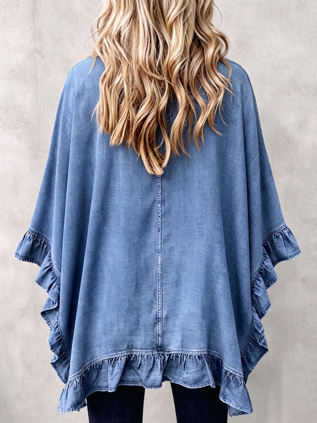 💛Chic Boho Denim Ruffle Trim Cardigan