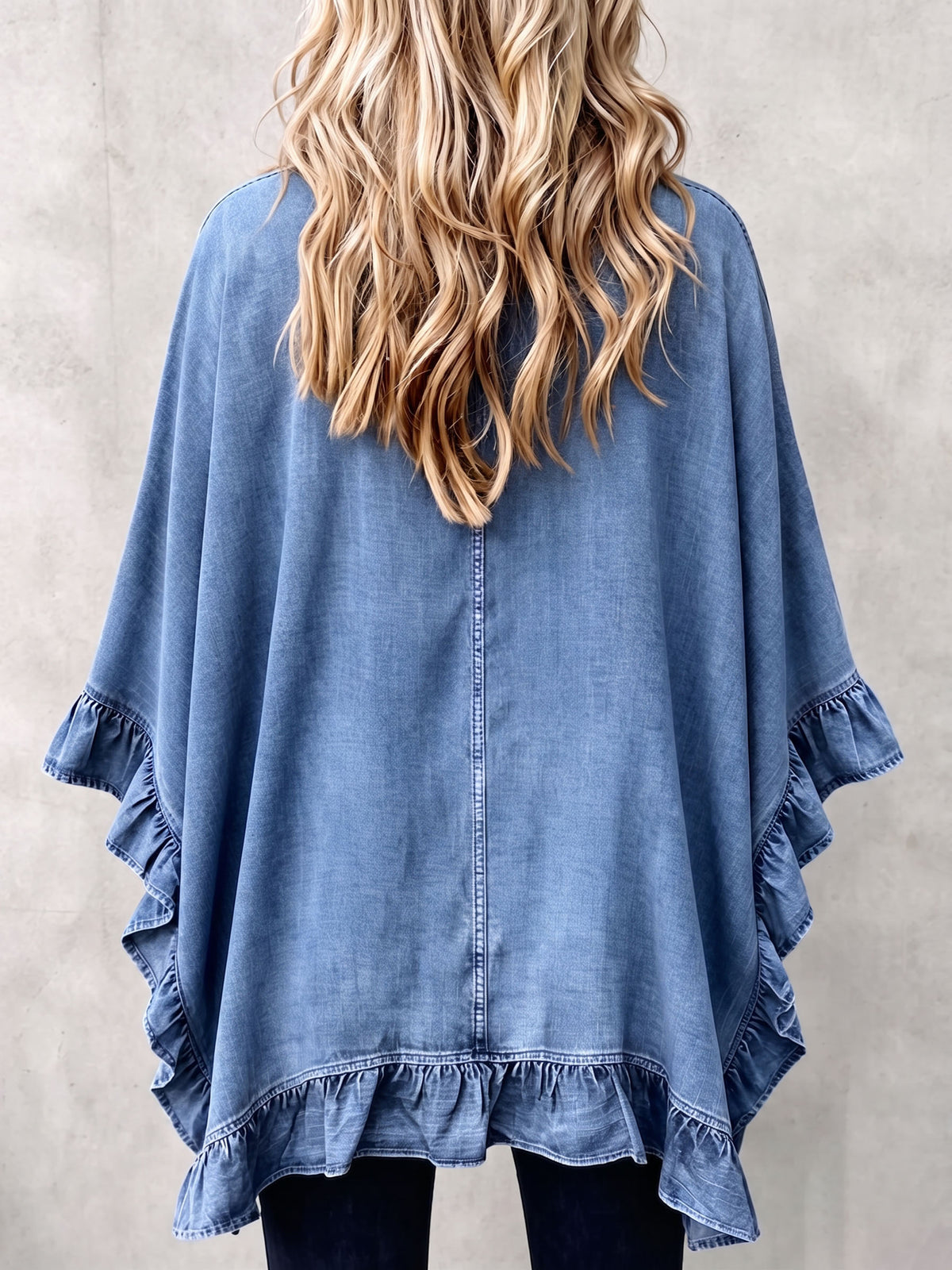 💛Chic Boho Denim Ruffle Trim Cardigan