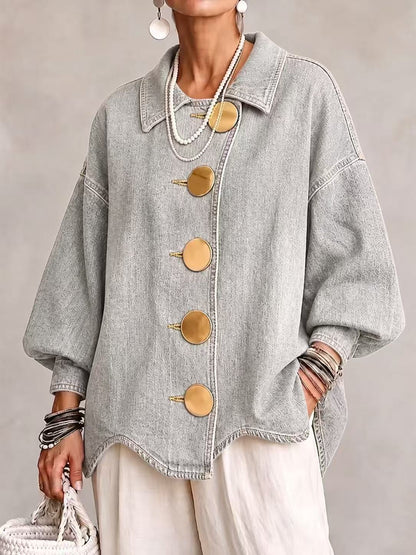 💛LAST DAY SAVE 49% ⏰Collared Oversized Denim Jacket With Large Metal Buttons
