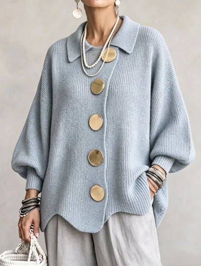 💛LAST DAY SAVE 49% ⏰Oversized Collared Knit Cardigan With Large Metal Buttons