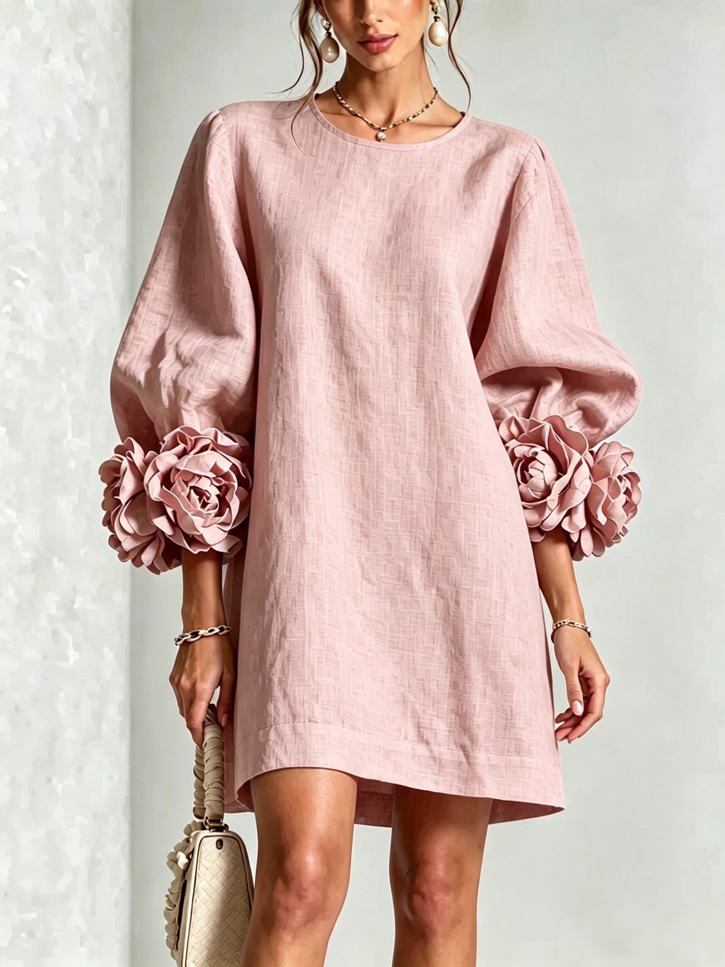 🤲LAST DAY SAVE 49% ⏰Women's 3D Floral Cuff Denim Mini Dress – Relaxed Fit