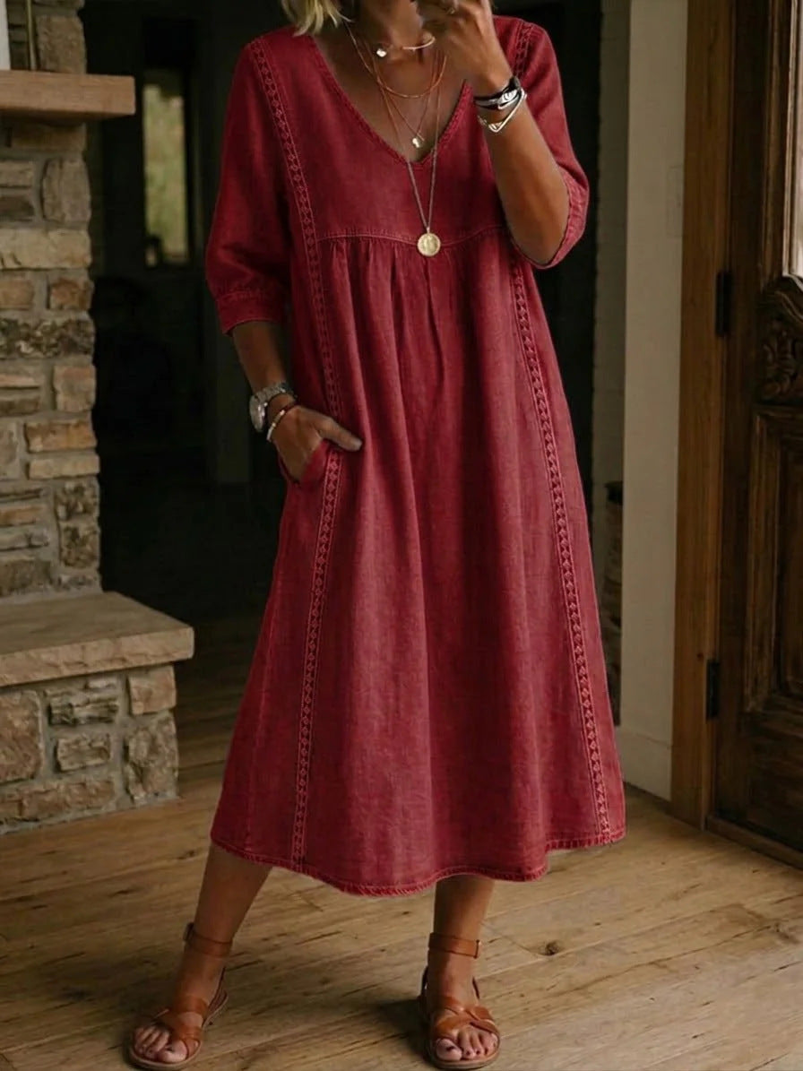 🤲LAST DAY SAVE 49% ⏰Casual Loose-fitting Denim Dress With Lace Trim