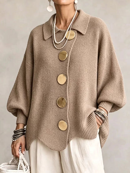 💛LAST DAY SAVE 49% ⏰Oversized Collared Knit Cardigan With Large Metal Buttons