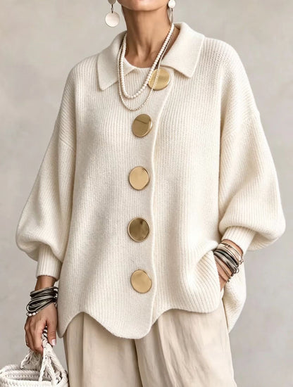 💛LAST DAY SAVE 49% ⏰Oversized Collared Knit Cardigan With Large Metal Buttons